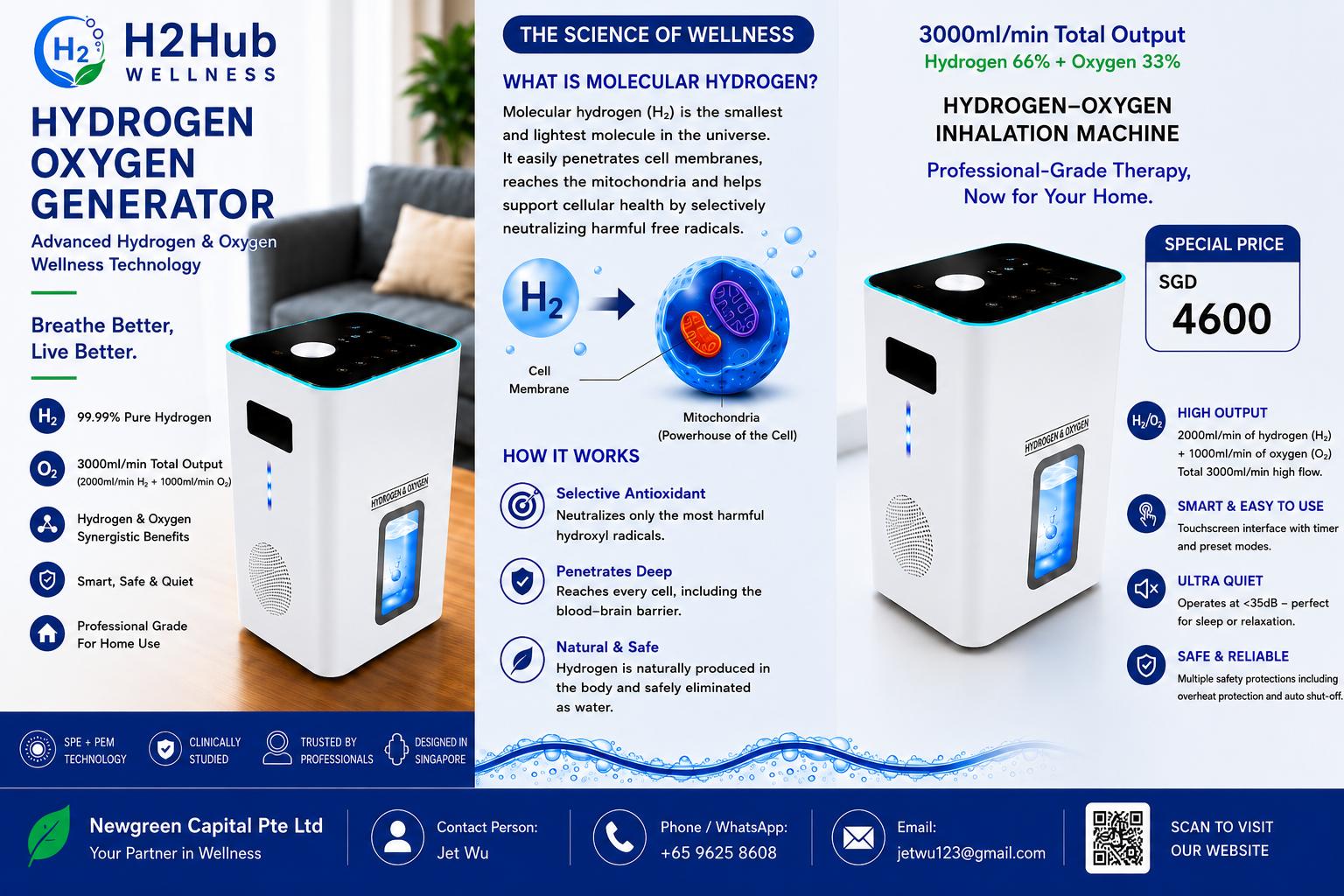 H2Hub Wellness hydrogen-oxygen inhalation machine in a home setting